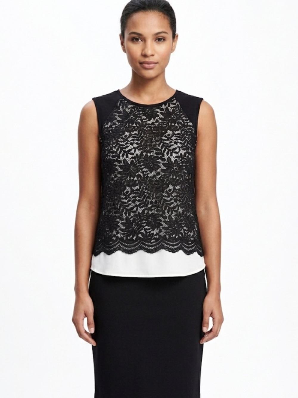 Ricki’s Black Lace Overlay Blouse | High-Low Layered Cap Sleeve Top Size XS‎